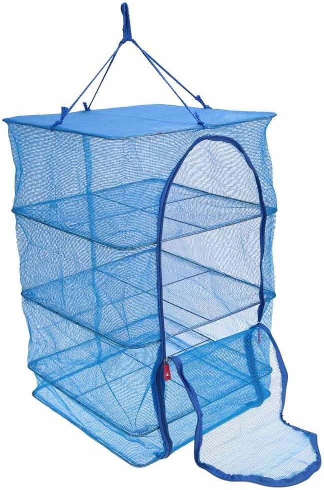 Docooler 4 Layers Meat Drying Net Drying Rack Net Folding Vegetable Fish Dishes Mesh Hanging Drying Net with Zipper Blue 40 40 65cm