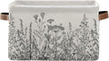 Black and White Flowers Storage Baskets,Decorative Collapsible Rectangular Canvas Fabric Storage Bin for Home
