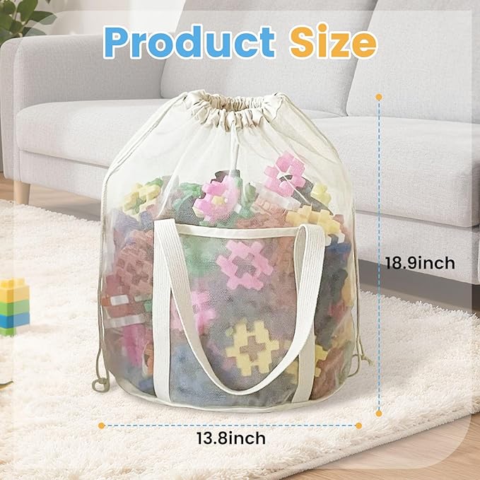 2 Pack Large Mesh Toy Storage Bags,Heavy Duty Mesh Bag with Drawstring, Durable & Breathable for Toys, Laundry, Pool & Beach Accessories, Home & Travel Organization