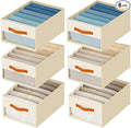 Drawer Organizers and Storage - 6 Pack Foldable Pants Organizer with Clear Window & Handles, Fabric Closet Organizer for Clothes, Jeans, Sweaters, Towels, T-shirt, Scarf (Beige)