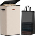 100L Laundry Hamper with Lid, Large Clothes Hampers with Removable Bag, Collapsible Laundry Basket for Bathroom, Bedroom, Laundry Room, Dorm, Beige
