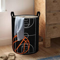 Basketball Boys Laundry Basket with Lining Kids Round Black Basketball Laundry Hamper Clothes Storage Bin Basket Organizer for Boy Room Decor