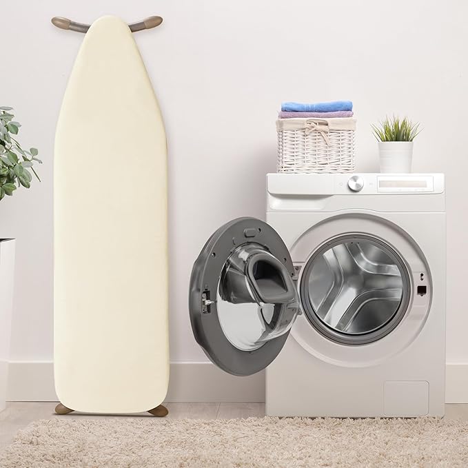 BNDX Ironing Board Cover, 15" x 54" Standard Size Thick Padding with 2" Elastic, Stain Resistant & Durable Scorch, 2 Click Buckles for Smooth Iron Beige Natural Twill(Bonus Plastic Bag Holder)
