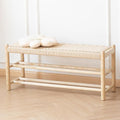 Solid Wood Entryway Bench with Shoe Storage, Rustic Oak Wood and Woven Design 39.4 Inch Long Seating for Living and Dining Rooms, 3-Tier Nature