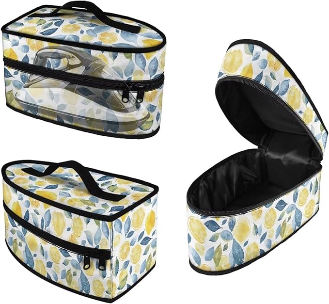 Lemon Watercolor Paint Iron Tote Case for Travel Mini Steam Iron Dustproof Protective Flower Printed Carrying Bag Universal for Most Iron with Handle