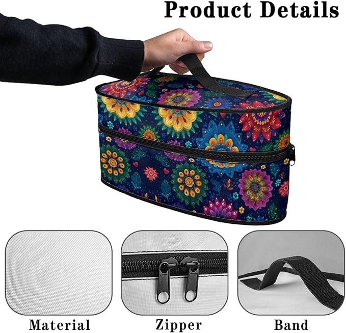 Blue Boho Mandala Print Steam Iron Case Portable Travel Iron Organizer Handheld Steamer Holder with Handle Waterproof Travel Accessories, Case Only