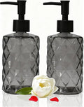 Glass Soap Dispenser with Black Plastic Pump, 12oz Refillable Liquid Hand Soap Dispenser, 2 Pack Crystal Lotion Bottle for Modern Home Decor, Bathroom, Kitchen, Vanity Countertop, Hotel (Black