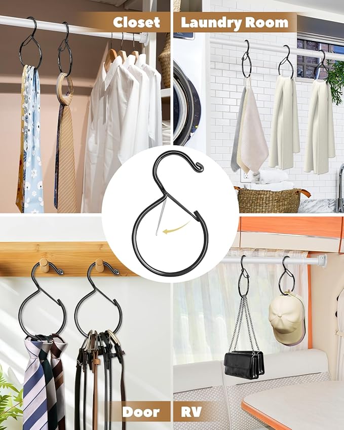 2 Pack Belt Hanger, Belt Hanger for Closet, Rust-Proof Belt Organizer for Closet, Holds Ties, Scarves, hat, Bags & Accessories, Black