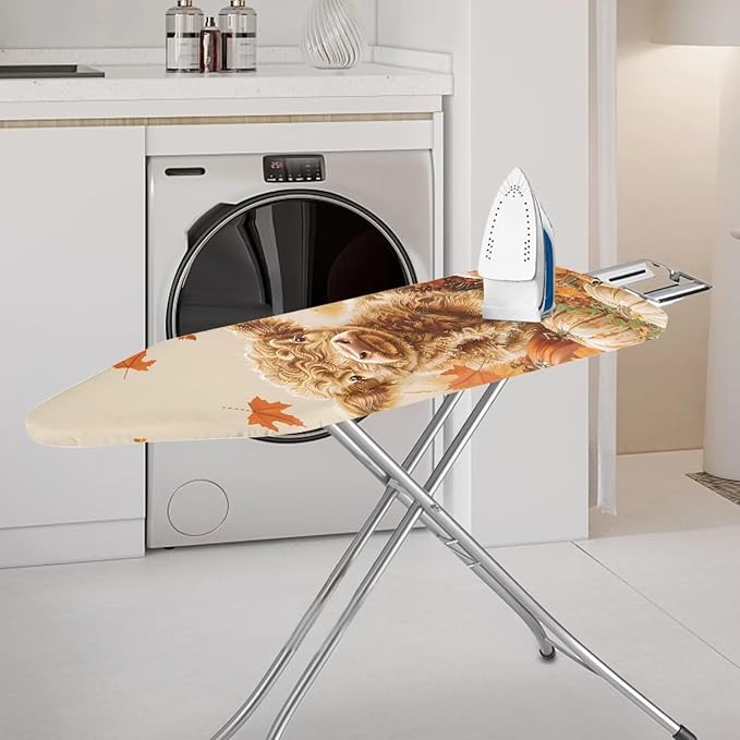 SEANATIVE Thanksgiving Day Ironing Board Cover and Pad 15x54 Inches, Aesthetic Iron Board Covers Washable Cloth Cover for Most Standard Size Board, Pumpkins Highland Cow