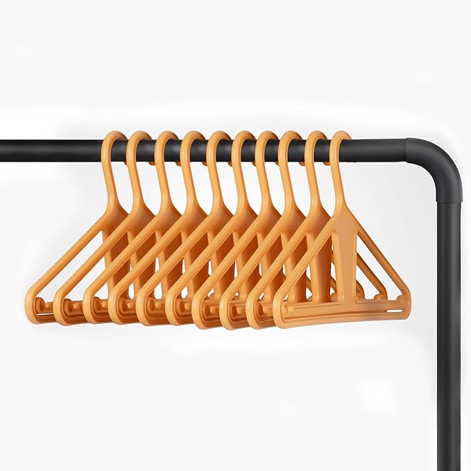 Kangaroo™ 100% Recycled High-Strength Clothing Hanger, Pants, Shirt, Suit, Coat - Patented, Heavy Duty, Non-Slip, Hangeroo - Includes Hacks, Tips, Tricks Booklet – Made in USA (Tangerine 10-Pack)