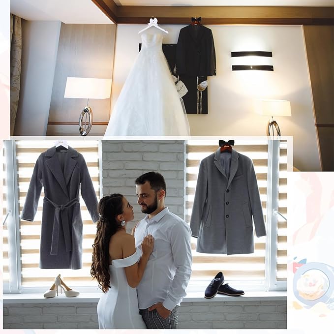 2 Pcs Bride Hanger for Wedding Dress Bride and Groom Wooden Wedding Dress Hanger Set with Bow Tie for Tuxedo Suit Gift Bridal Party Shower