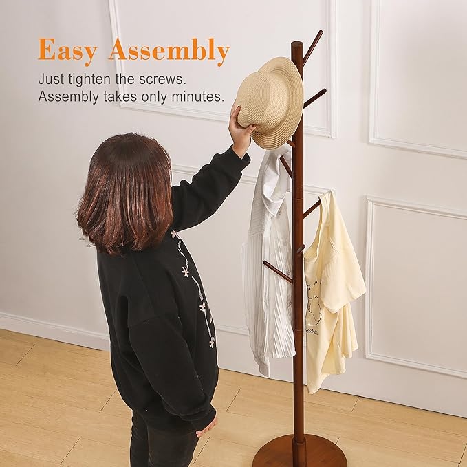 VECELO Coat Rack Freestanding, Entryway Hanger Stand, Umbrella Holder