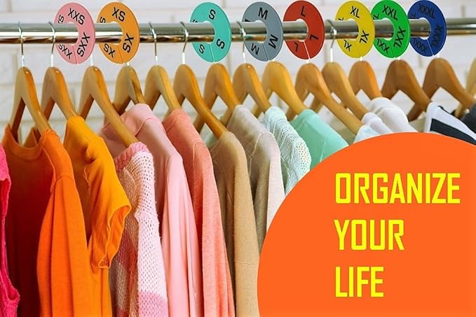 Clothes Size Dividers | 40 Pieces 8 Colors XXS-XXXL | Ultimate Clothing Rack Dividers | Round Clothes Rack Clothes Hangers, Commercial Clothing Racks, Clothing Shops by GIDABRAND