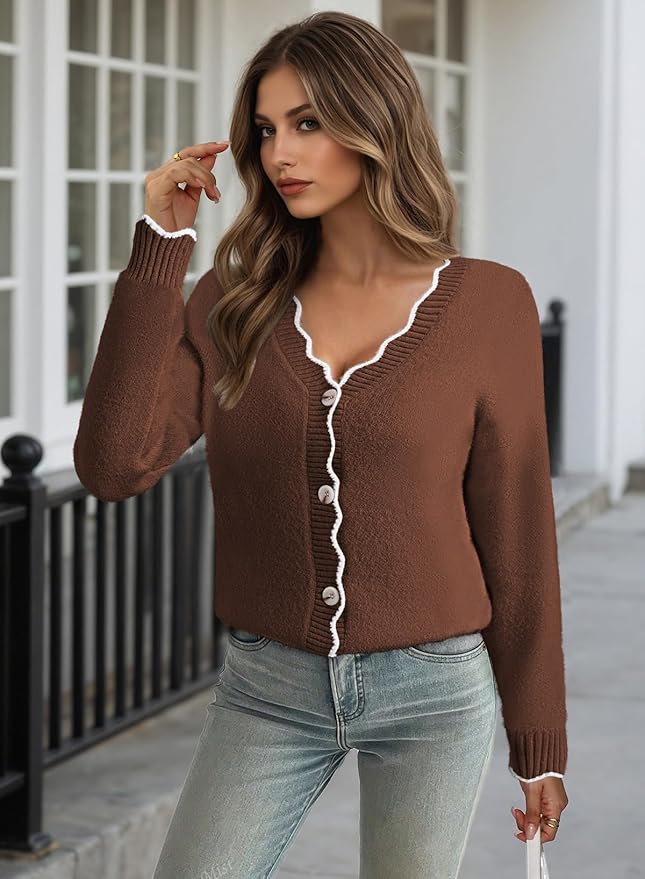 Pink Queen Fuzzy Sweater Cardigan for Women 2025 Fashion Long Sleeve Flower Outerwear Button Down Open Front Cardigan Coat