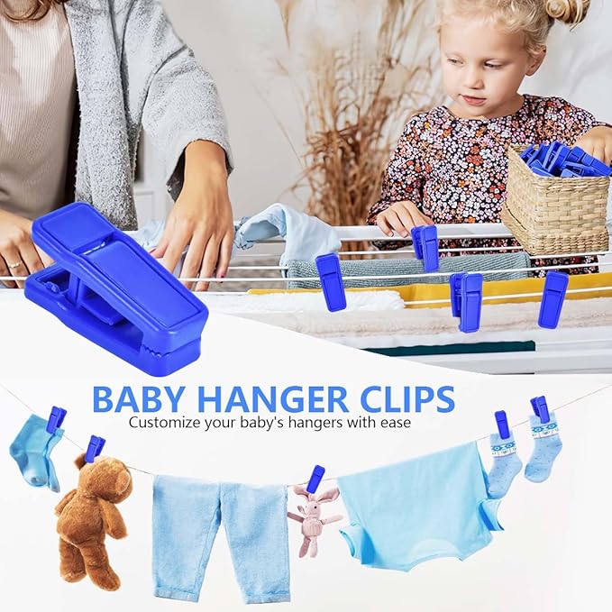 40 Pcs Plastic Baby Hanger Clips Slim-line Finger Clips Set for Clothes Hanger Velvet Hanger (Blue)