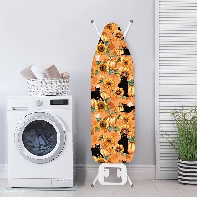 GLENLCWE Sunflower Cat Pumpkin Iron Board Cover with Padding Standard Size Cute Cat Ironing Board Cover with Elastic Edges Autumn Ironing Board Cover and Pad 15x54