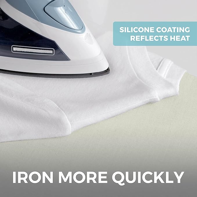 HOME GENIE Ironing Board Cover, Extra Thick Padding, Scorch Resistant Silicone Coating, 15x54 Full Size, Elastic Edge Heavy Duty Iron Pad Covers Standard Boards, Hook and Loop Fastener Strap, Linen
