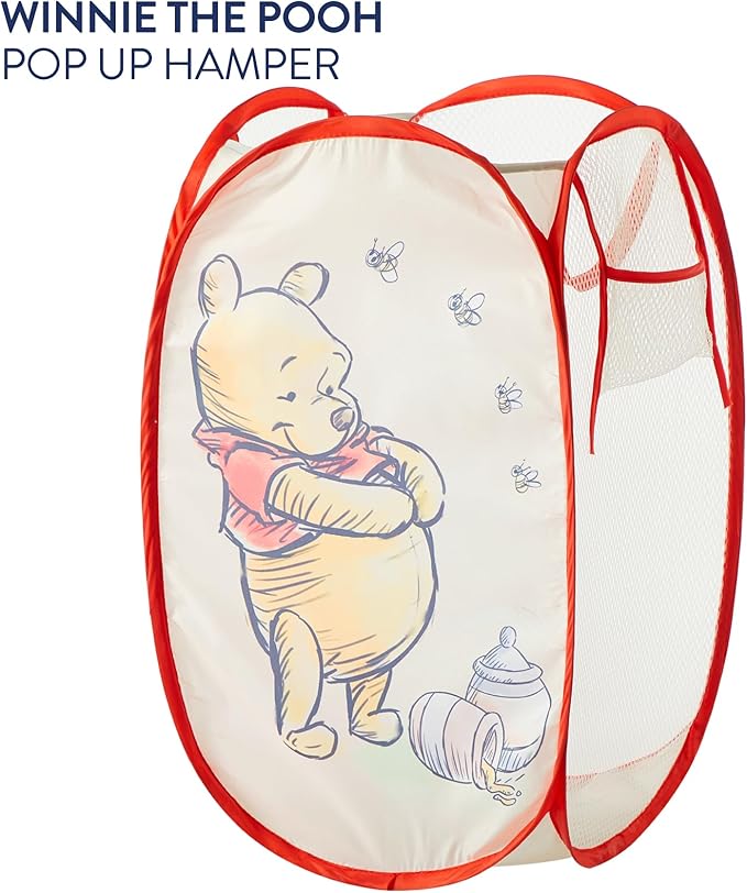 Disney Winnie the Pooh Pop Up Hamper – Collapsible Laundry Basket with Durable Carry Handles – 21'' x 13.5'' – Lightweight Storage Bin for Nursery, Bedroom & Toys