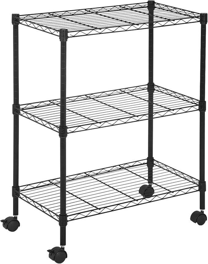 3 Tier Rolling Storage Cart with Wheels and Leveling Feet, Adjustable Wire Shelving Rack, Heavy Duty 450LBS Capacity, Metal Shelf Organizer for Kitchen, Bathroom, Laundry, Office, 23"L x 13"W x 31.3"H