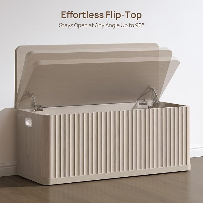 SICOTAS Storage Bench 80.4" Wide Shoe Bench with Lift Top Large Wooden Storage Chest Trunk Modern Blanket Chest with 4 Safety Hinges & Seating for Bedroom Entryway Living Room Hallway