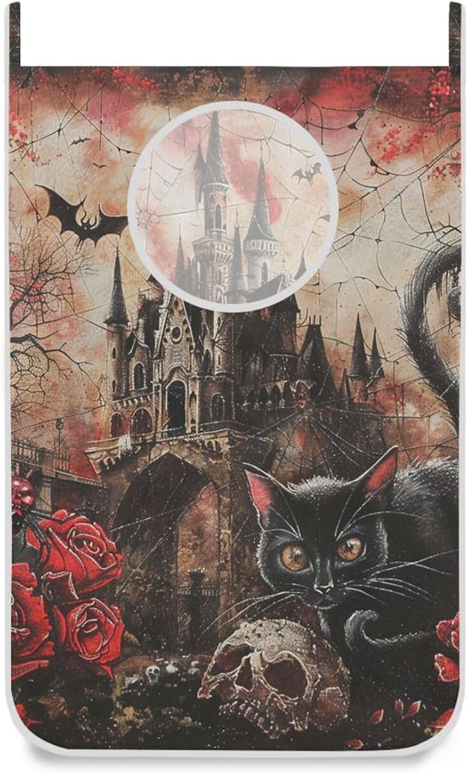 Halloween Castle Rose Door Hanging Laundry Hamper Bag with Free Adjustable Stainless Steel Hooks Dirty Clothes Hamper Extra Large Over the Door Laundry Hamper 29.5X20inch 1 PCS