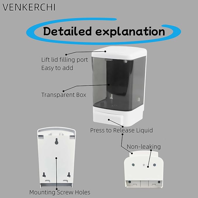 Manual Soap Dispenser Kitchen Bathroom Hand Wall Mounted Dispensers Commercial for Liquid Containers Shampoo Gel Chamber Plastic - 1000ml(33.8 oz)