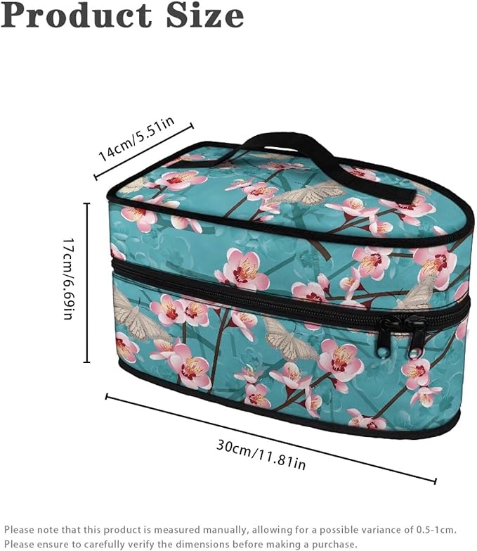 Blue Peach Blossom Travel Iron Holder with Handle & Zipper Closure Full Size Iron Tote Bag Dustproof Protective Carrying Bag for Mon,Clothing Practitioner