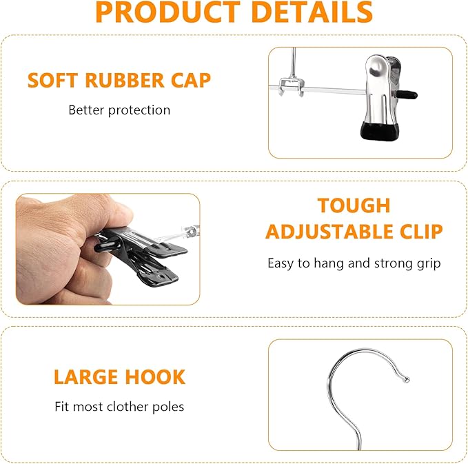 30 PCS Steel Boot Hangers with 2 Adjustable Clips Multifunctional Hangers Travel Portable Hanging Clips Heavy Duty Clothespins Bulk Boot Organizer for Handbags Clothes Laundry Home Socks Hat