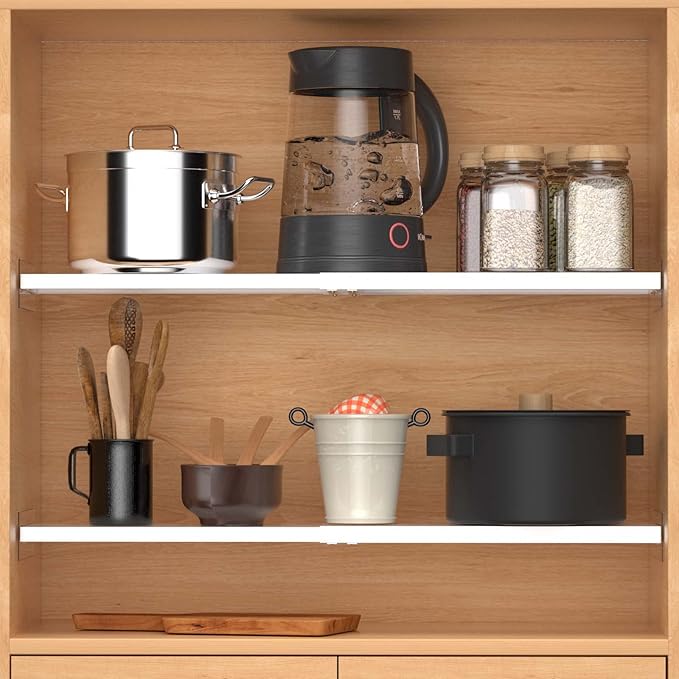 Closet Shelf Divider Expandable Cabinet Tension Shelving Rack Heavy Duty Metal DIY Shelves Separator for Wardrobe Cupboard Cabinet Pantry Kitchen Bathroom,White,3packs