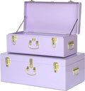 Vixdonos Storage Trunk Chest Decorative Large Metal Box Set of 2 College Dorm Organizer with Hardware Hasps and Handle for Home Deocr,23.7X14.2X9.5 Inches