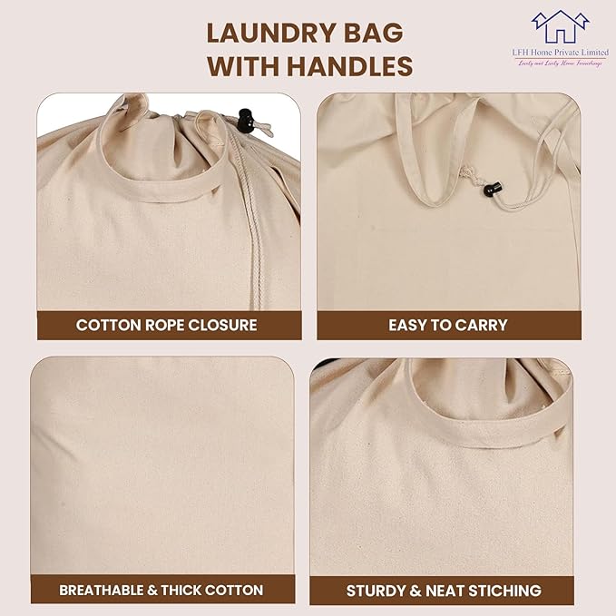 LFH Home Cotton Canvas Extra Large Laundry Bag with Handle, Heavy Duty Drawstring Closure Washable Laundry Bags, School Travel, Home, Hotel, College Dorm, Organizer Sack, 28x40-Natural