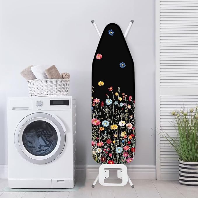 Colorful Floral Iron Board Cover with Scorch Resistant Thick Snug Padding, Standard Size Ironing Decoration with Hook and Loop