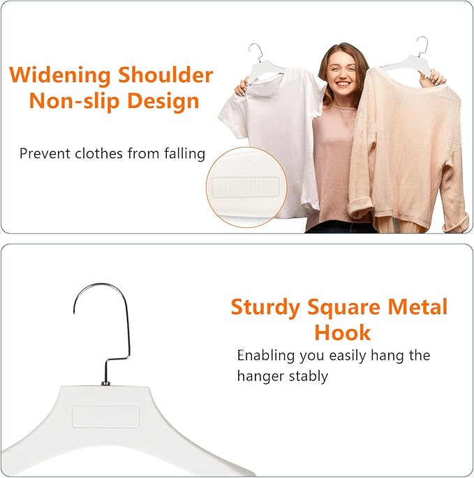 DEDU Suit Hangers for Men 20 Pack, Sweater Hangers No Shoulder Bump Non Slip Width 17.7", Plastic Clothes Hangers Ivory White with Metal Hook