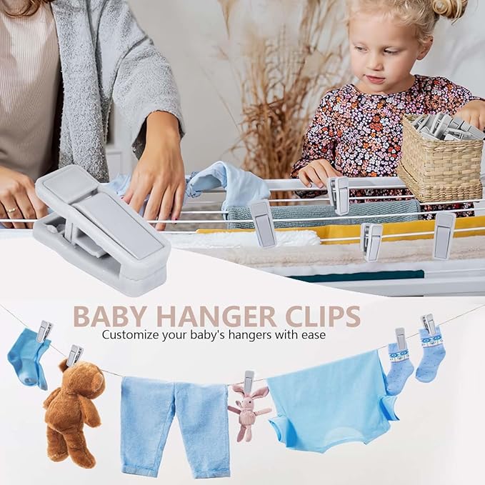 40 Pcs Plastic Baby Hanger Clips Slim-line Finger Clips Set for Clothes Hanger Velvet Hanger (Grey)