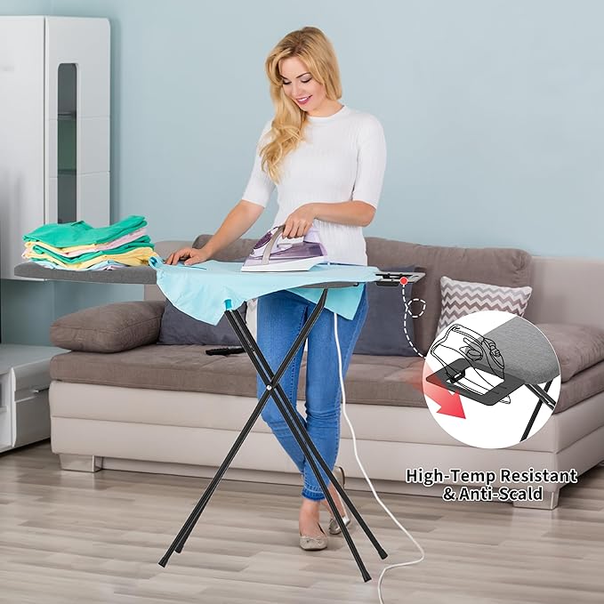 Ironing Board with Stable Iron Rest and 7 Adjustable Heights, 43" ×13" Size Iron Board with 4-Layer Heat Resistant Cover and Pad for Home Apartment Laundry, Gray