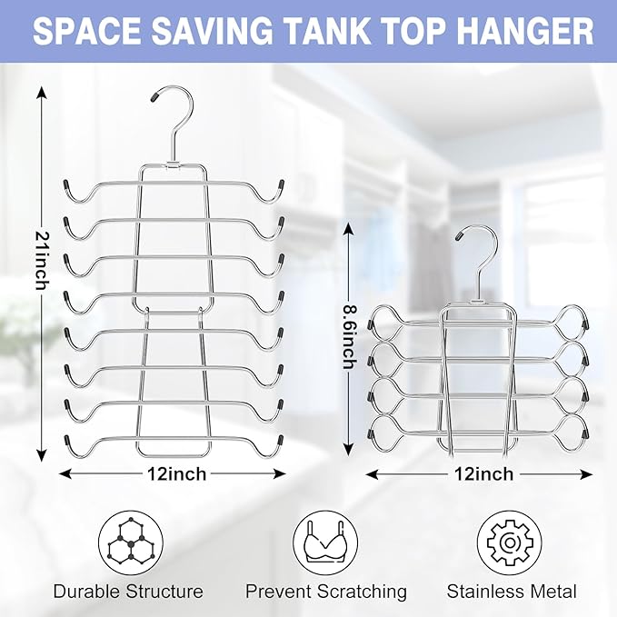 4Pcs Tank Top Hangers Space Saving Hanger Organizer Bra Hangers for Closet Organizer 360° Rotating Metal Closet Organizers and Storage Lingerie for Cami Bras Belts Swimsuits Lingeries Silver