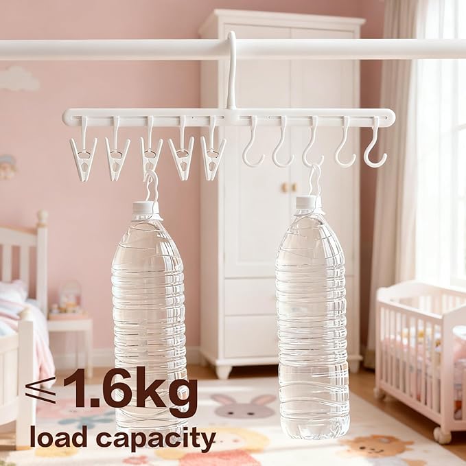 360° Rotatable Hat Organizer for Closet Hanger with 5 Hooks & 5 Clips - Adjustable Space-Saving Closet Rack for Baseball Caps and Hats, White