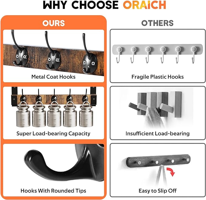Wall Hooks with Shelf, Coat Rack Wall Mount for Coat Backpack Key Clothes Hanger, Wall Floating Shelf Hanging in Entryway, Living Room, Bathroom, Bedroom, Kitchen