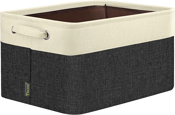 BALEINE 1 Pack Fabric Storage Bins for Shelves, Linen Storage Baskets for Organizing, Decorative Closet Bins for Clothes, Home (Black, 12"x8"x8")