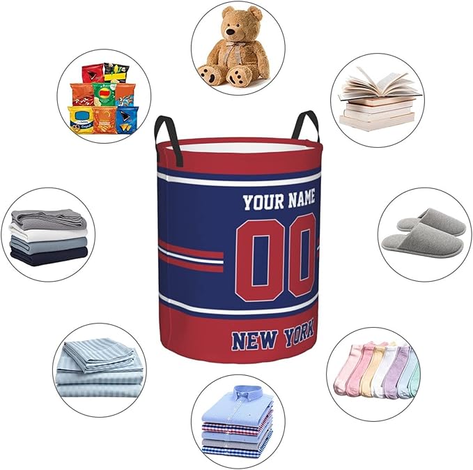 Custom New York Laundry Hamper Personalized Laundry Basket Customized Name And Number Collapsible Storage Basket for Bedroom Bathroom Living Room Gifts