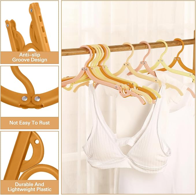 24 Pcs Travel Hangers Portable Foldable Hangers Cruise Ship Essentials Non-Slip Foldable Space Saving Clothes Drying Rack for Travel Cruise Business Trip Suitcase Dormitory School Hotel(Bright)