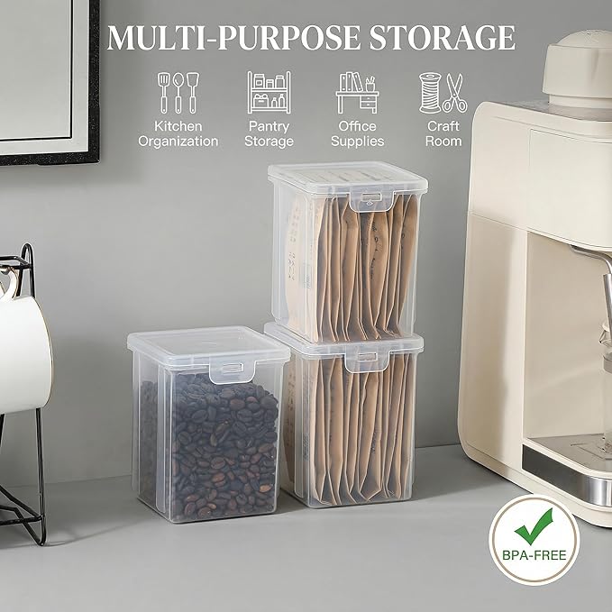 10 Pack Small Clear Storage Bins with Lids - Stackable Plastic Organizer Boxes for Crafts, Art Supplies, Jewelry, Beads, Office Tools - 3.54x3.54x4.53 Inch – Square Medium