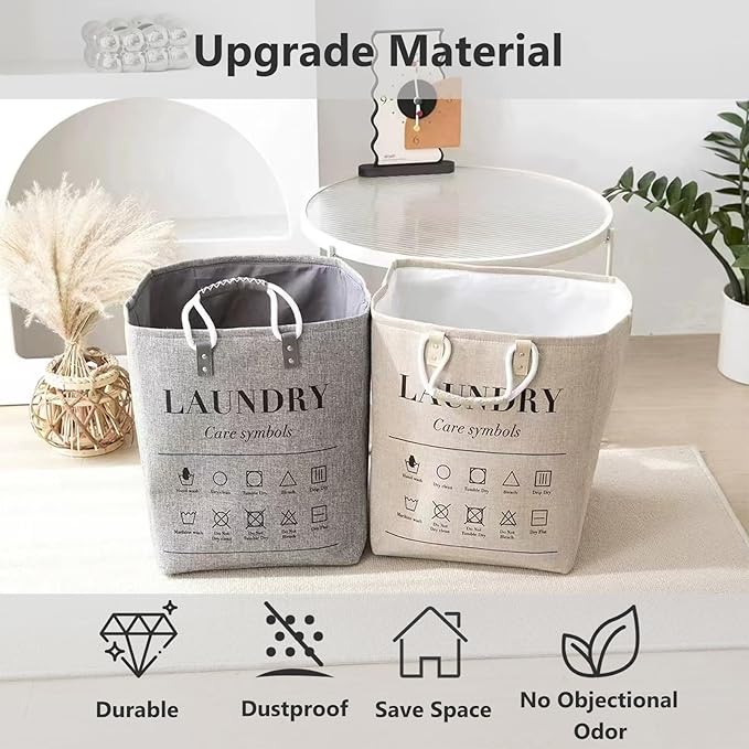 Small Laundry Basket, 50L Foldable Laundry Hamper Organizer with Handles, Fashion Portable Laundry Basket in Bedroom, Laundry Room, Closet, Bathroom, College Dorm (Brown)