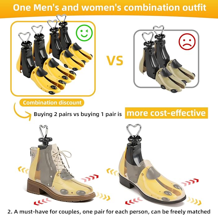 4 Pack Shoe Stretcher Women Men Bulk, Shoe Tree Adjustable Boot Widener Stretcher,Shoe Widener Stretcher for Shoe Toe Box Stretcher, Leather Shoe Stretcher Flats, Loafers, Sneakers
