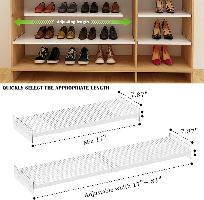 Adjustable Closet Shelves Divider, Expandable Metal Hanging Shelves Closet Separator for Closet Cabinet Wardrobe Cupboard Bedroom, 2 Pack