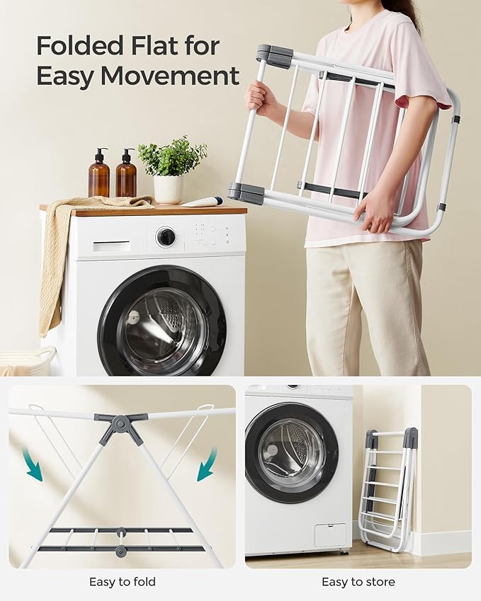 SONGMICS Small Clothes Drying Rack, Foldable 2-Level Laundry Drying Rack, Space-Saving, for Small Clothes, Towels, Bathroom, Balcony, 17.3 x 39.8 x 19.7 Inches, Cloud White ULLR504W01