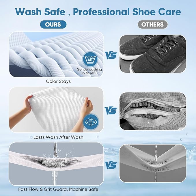 Shoe Washing Machine Bag 2pcs-Reusable Laundry Shoe Bag with Hidden Zipper, 360° Deep Protective XXL Cleaning Bags for Washer and Dryer，Shoe Trees for Sneakers Tennis- Home Travel Essentials, White