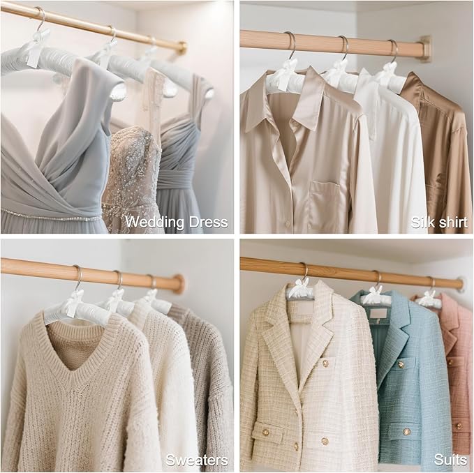HOUSE DAY Satin Padded Hangers for Women 4 Pack 17 Inch No Shoulder Bump Bride Hanger for Sweaters, Dresses, Clothing, Weddings, Lingerie（White）