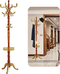 Coat Rack Freestanding, Wooden Tree Coat Rack Stand with 3 Adjustable Sizes Coat Tree and 14 Hooks, Sturdy Hall Tree with Solid Round Base for Entryway, Hallway,Bedroom (Begonia Tray)