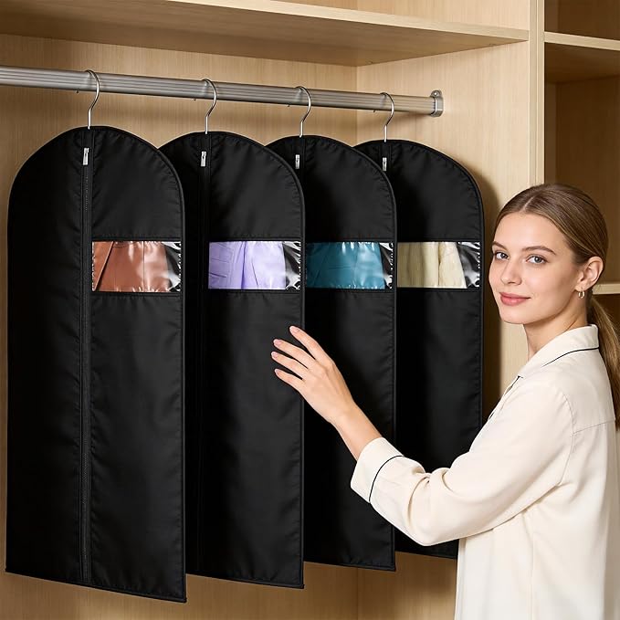 24 Pack Garment Bags for Hanging Clothes,47-inch Suit Cover Bags for Men Closet Storage Bags for Dresses, Shirts, Fur Coats, Dance Costumes - Hanging Suit Cover with Zipper and Clear Window